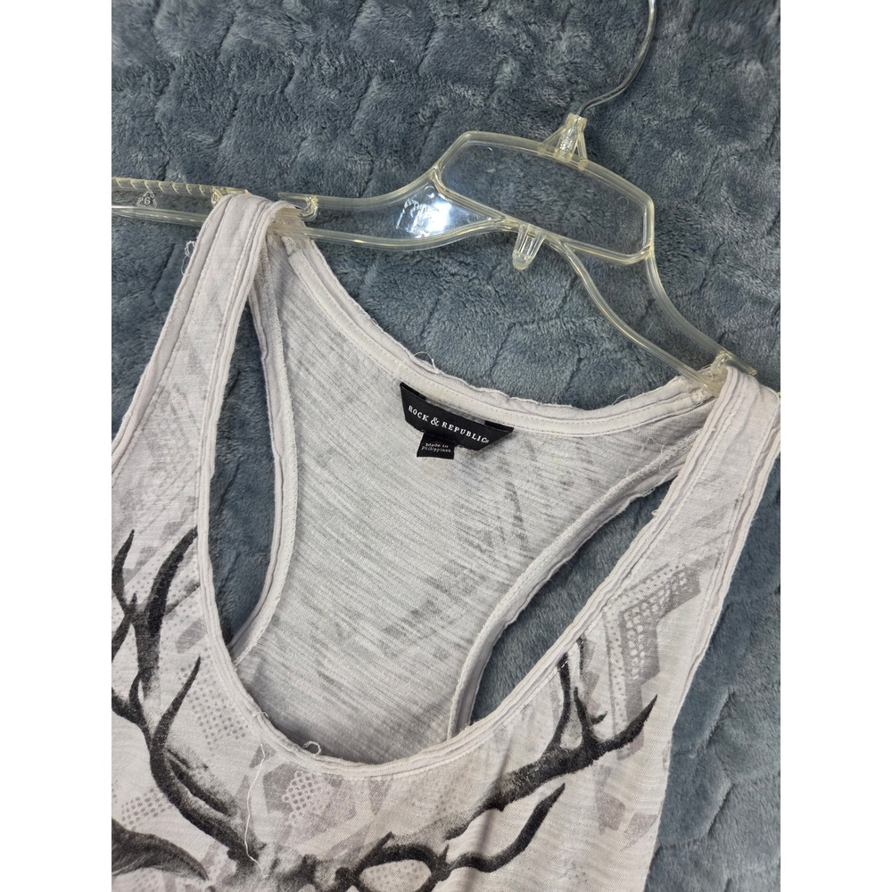 Rock & Republic Womens Gray Antler Feather Graphic Racerback Tank Top Medium
